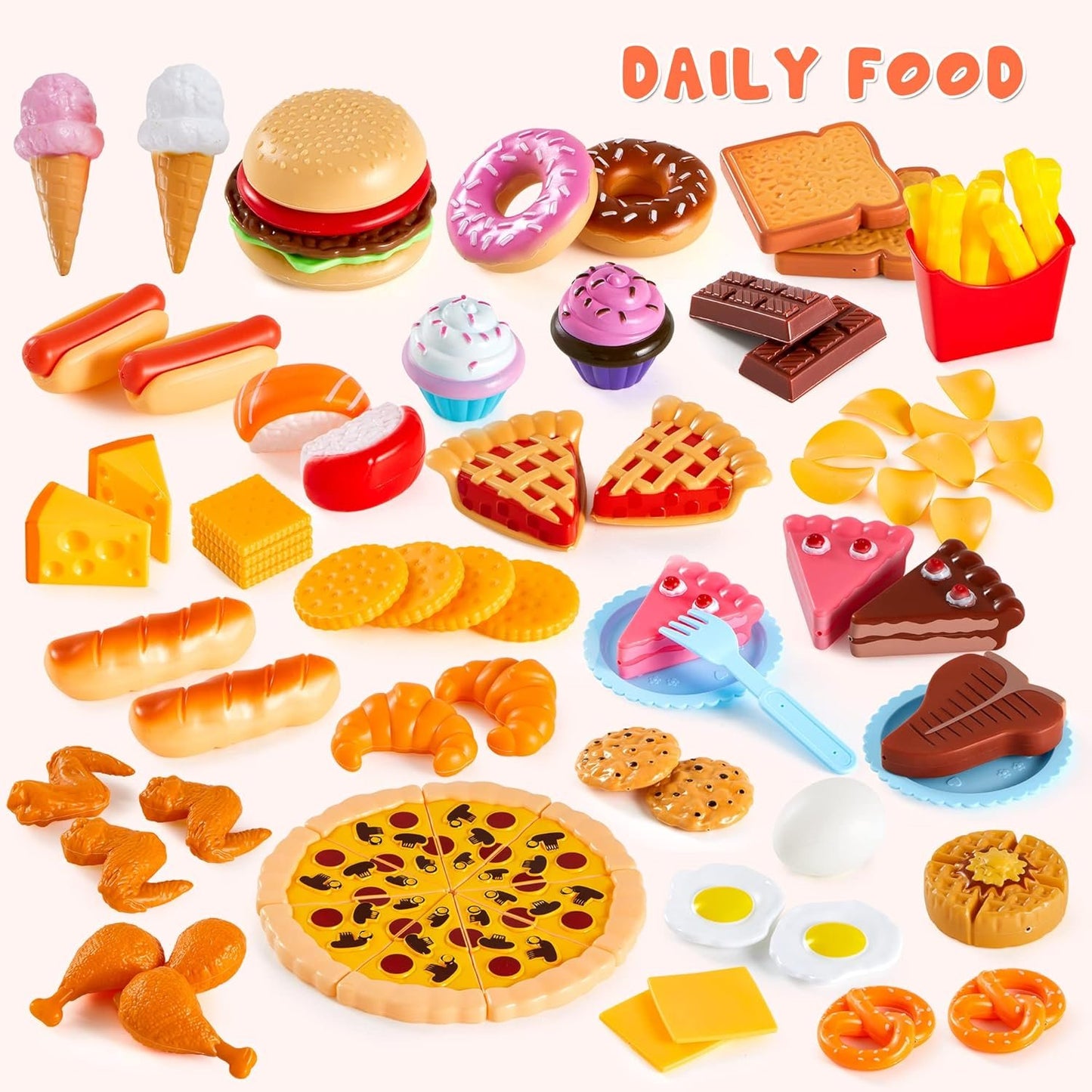 JOYIN 200 Pieces Kids Play Food Deluxe Pretend Food Set Play, Toy Food, Play Kitchen Accessories with Realistic Colors, Toddler Birthday Gift, Party Toys