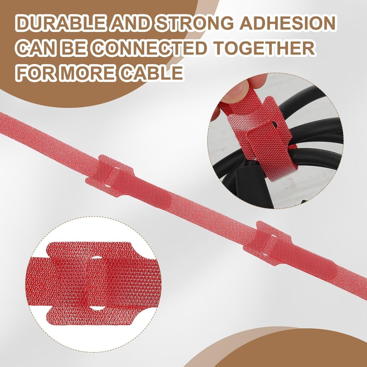 uxcell 100Pcs Reusable Self-Gripping Cable Ties, 8" Hook and Loop Wire Organizers for Power Cords, Data Cables, TV/PC Wires, Chargers - Adjustable & Durable Fabric Straps(Red)