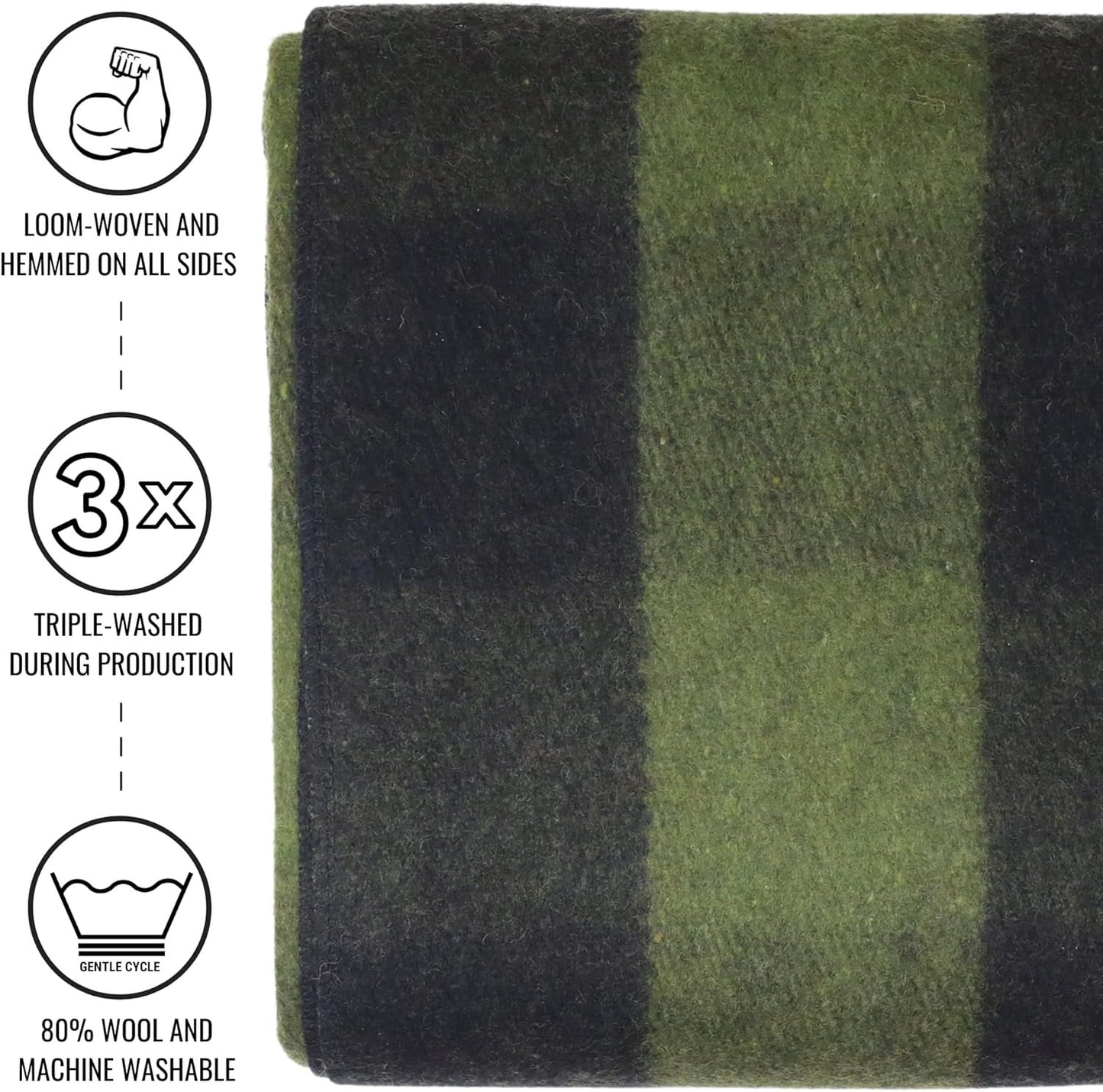 Arcturus Backwoods Wool Blanket - 4.5lbs, Warm, Heavy, Washable, Large | Great for Camping, Outdoors, Survival & Emergency Kits (Olive Green Buffalo)