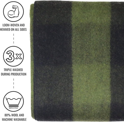 Arcturus Backwoods Wool Blanket - 4.5lbs, Warm, Heavy, Washable, Large | Great for Camping, Outdoors, Survival & Emergency Kits (Olive Green Buffalo)