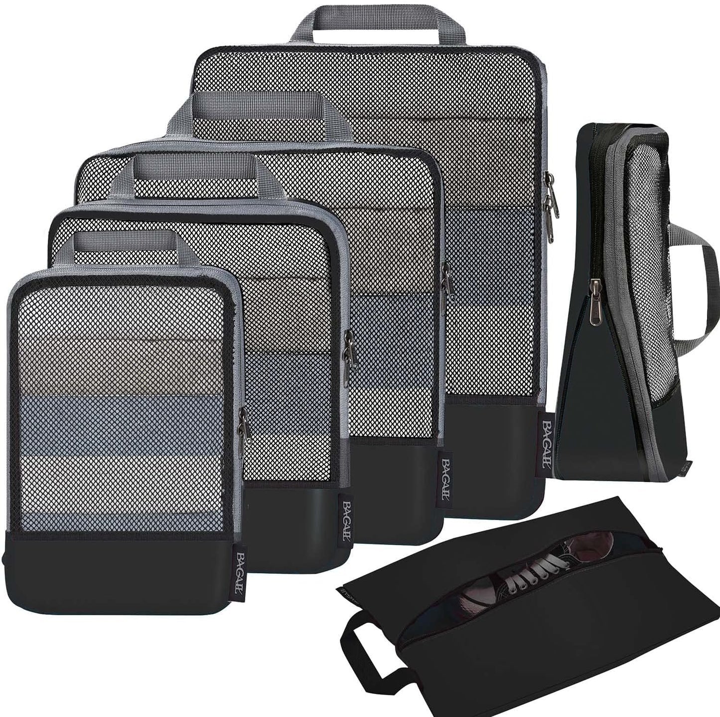 BAGAIL 4 Set/6 Set Compression Packing Cubes Travel Accessories Expandable Packing Organizers (Black Mesh, 6 Set)