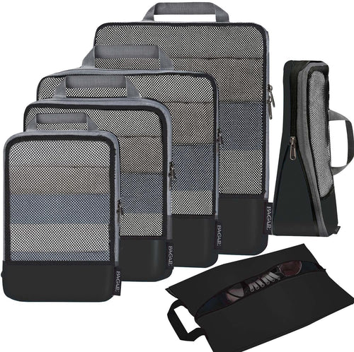 BAGAIL 4 Set/6 Set Compression Packing Cubes Travel Accessories Expandable Packing Organizers (Black Mesh, 6 Set)