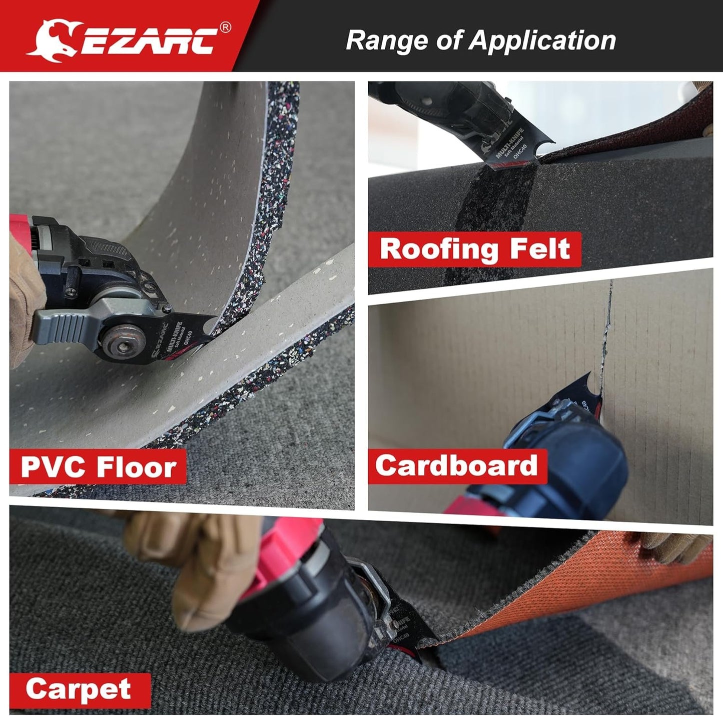EZARC Oscillating Multi Tool Hook Knife Blade, 3PCS Multitool Saw Blades for Cutting Soft Materials Roofing Shingles, PVC Carpet and Cardboard