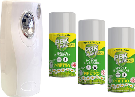 PBK Safe Clovy Home Aerosol Insecticide with Natural Pyrethrum Stop Flies and Mosquitoes, 1 Piece (3 Bottles + Dispenser)