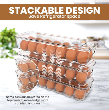 Utopia Home Egg Container With Lid and Handle for Refrigerator - Pack of 3 - Clear Stackable Egg Holder for Kitchen Storage and organization