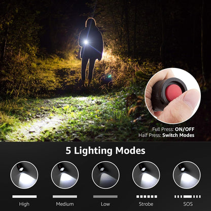 Lepro Tactical Flashlight, Led Flashlight Gifts for Men, 5 Lighting Modes Flashlights, Zoomable, Waterproof, Powered by 3 AAA Batteries, Rechargeable Flashlight for Camping Emergency 2Pack