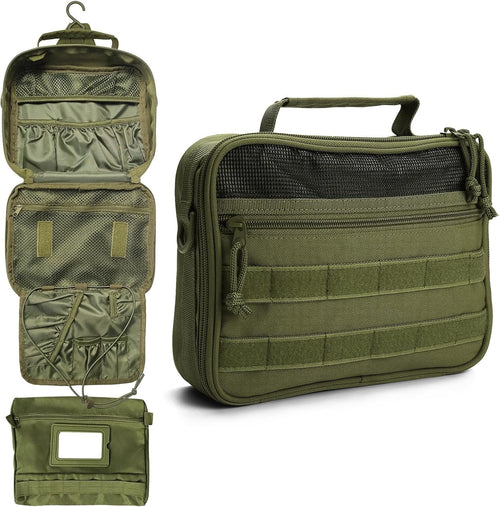 SMONT Mens Toiletry Travel Bag With Double Side full Open Design Travel Toiletry Organizer Dopp Kit Shaving Hygiene Bag Bathroom Hanging Toiletry Bag for Short Trips Tactical Toiletry Bag, Army Green