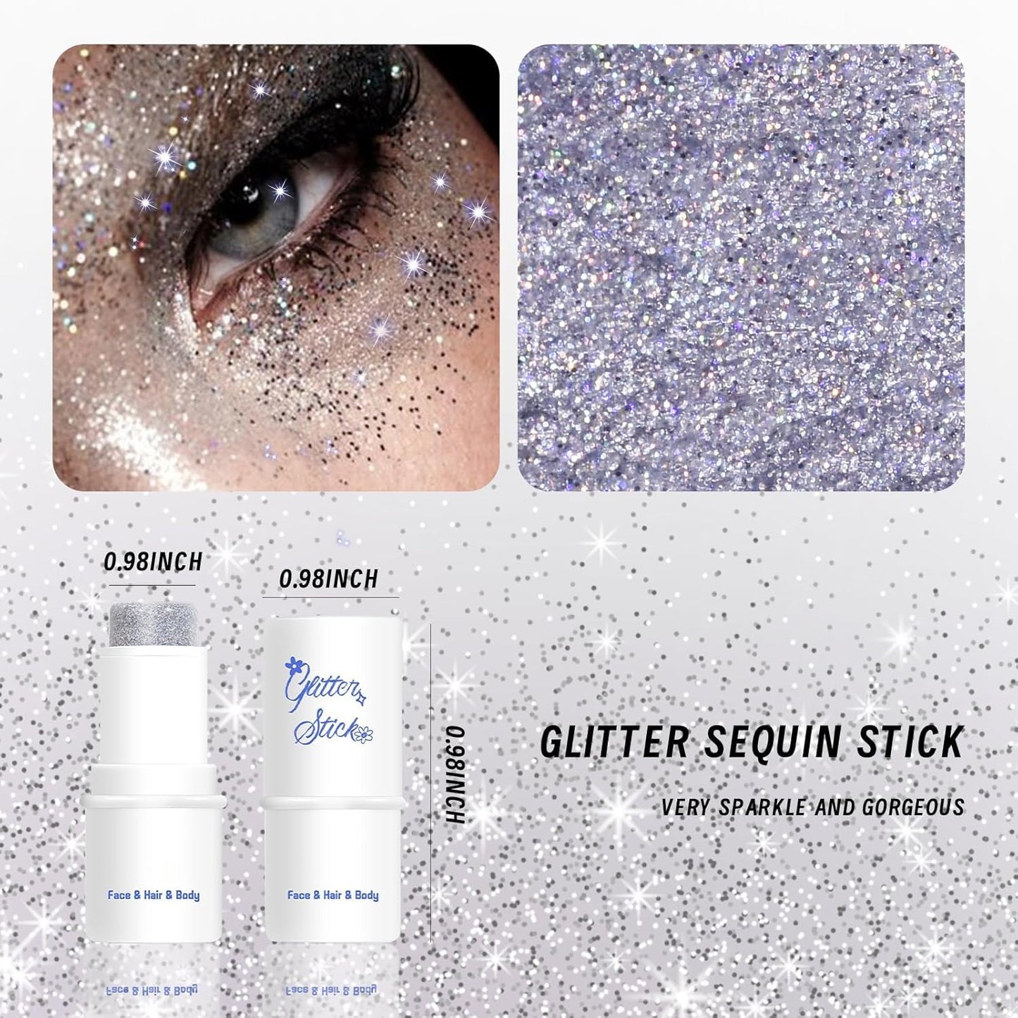 Prreal Body Glitter, Sparkling Body Glitter Stick, Face Glitter Gel, Mermaid Sequins Glitter for Hair Nail, Sequins Chunky Glitter Stick Rave Accessories Stage Halloween Festival Makeup (#06 Silver)