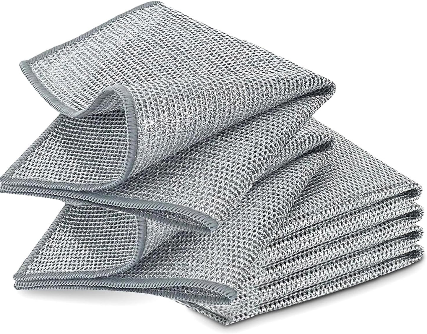 YinQin 6 PCS Double Layer Wire Dishwashing Cloths Non Scratch Stainless Steel Mesh Cleaning Cloth 20x20 cm Two Layer Multi Purpose Metal Wire Dish Cloths Rag Towel for Kitchen, Dish, Sink, Stove Top
