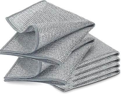 YinQin 6 PCS Double Layer Wire Dishwashing Cloths Non Scratch Stainless Steel Mesh Cleaning Cloth 20x20 cm Two Layer Multi Purpose Metal Wire Dish Cloths Rag Towel for Kitchen, Dish, Sink, Stove Top