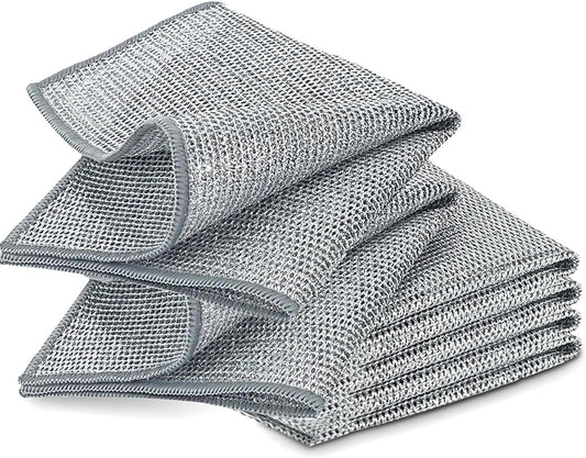 YinQin 6 PCS Double Layer Wire Dishwashing Cloths Non Scratch Stainless Steel Mesh Cleaning Cloth 20x20 cm Two Layer Multi Purpose Metal Wire Dish Cloths Rag Towel for Kitchen, Dish, Sink, Stove Top