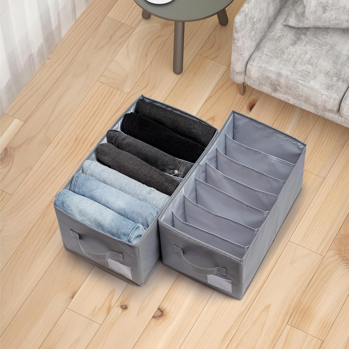 Augfox Set of 2 Wardrobe Organiser - Clothes Storage Box with Drawer Dividers, Perfect for Room Storage, Closet Organization, and Linen Storage (Dark Grey, 45x25x18cm)