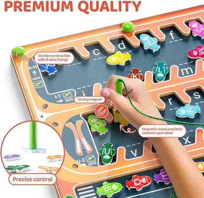 Magnetic Alphabet Letter Maze, Easter Basket Stuffers Gifts，Montessori Toys for 3+ Year Old, Wooden Puzzle Activity Board, Learning Educational Fine Motor Travel Toy for Toddlers Kids Boys Girls