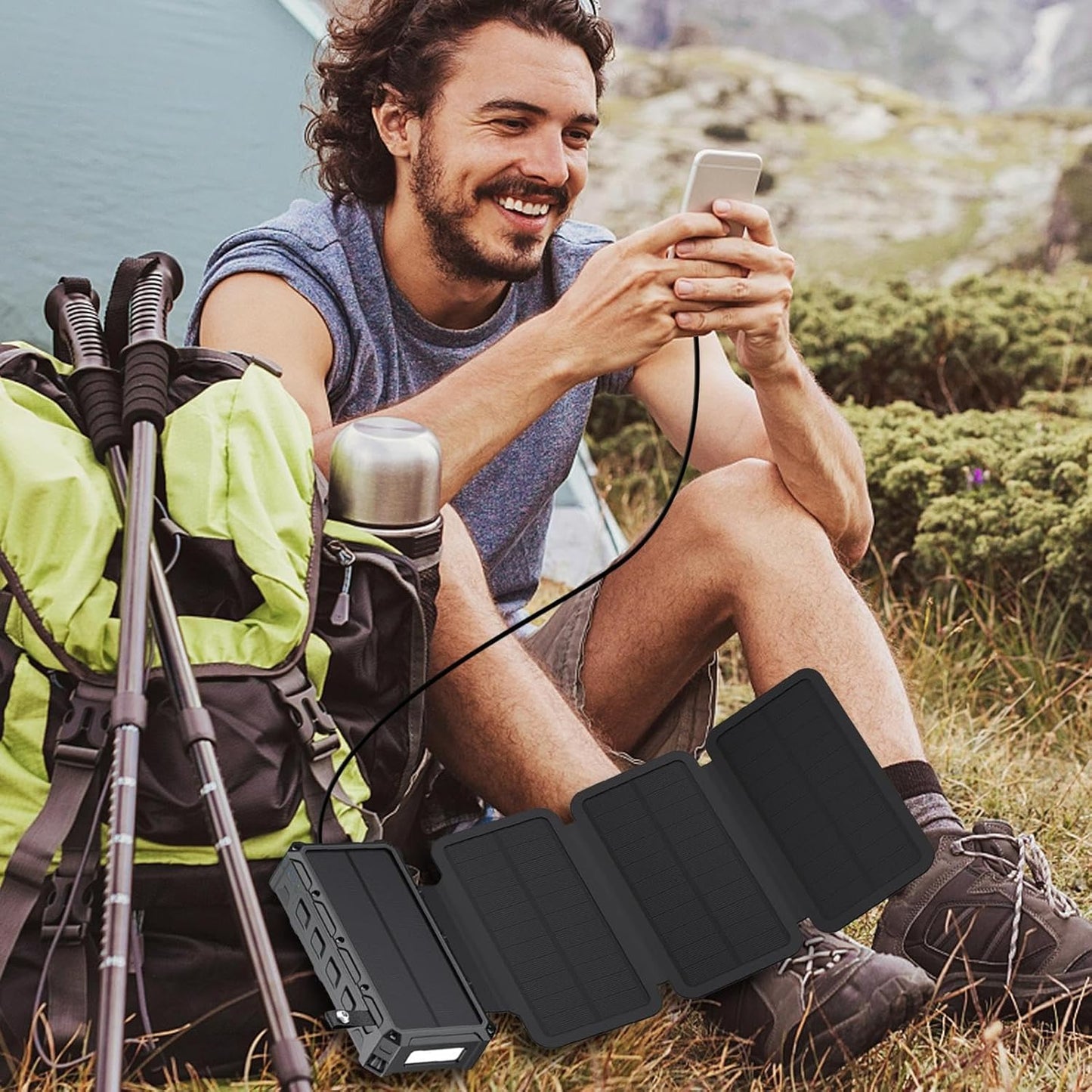 Solar Power Bank, Hand Crank Charger, Wireless Battery Pack, Built-In Led Light, Sos Alarm Function,black, For Outdoor, Travel, Camping, Hiking, Use