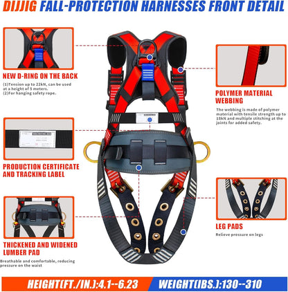 DIJJIG safety harness fall protection harness roofing harness construction harness fall protection safety harness lanyard arnes de seguridad para construccion OSHA/ANSI Compliant csa
