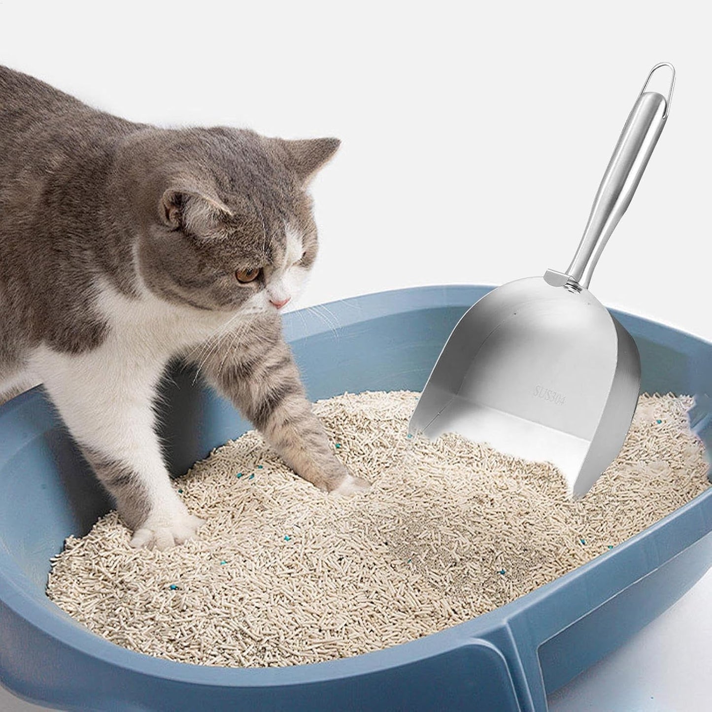 Wrohto Cat Litter Scoop, Stainless Steel Cat Scooper for Litter Box, Sturdy Hollow Sand Sifter, Ergonomic Non-Slip Handle, Easy Waste Removal, Essential Pet Cleaning Tool for Kittens And Cats