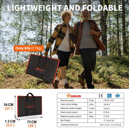 DOKIO 110W 18V High-Efficiency Monocrystalline Foldable Solar Panel Kit with Integrated Charge Controller High Conversion Efficiency for Solar Generator Camping Balcony RVs Off-Grid