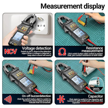 Clamp Multimeter 4000 Count Digital Multimeter with Case, LCD Backlight Display, Safety Protection, Automatic Range Detection, Professional Automotive Tool for Accurate Measurements and Diagnostics