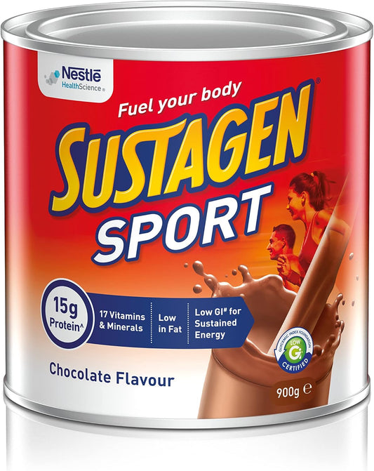 SUSTAGEN Sport High Protein Supplement Powder, Supports Lean Muscle Mass, 17 Vitamins & Minerals, Low GI, Chocolate Flavour, 900g