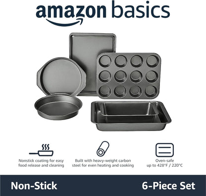 Amazon Basics 6 Piece Nonstick, Carbon Steel Oven Safe Bakeware Set 41.3 x 29.8 x 15.9 cm