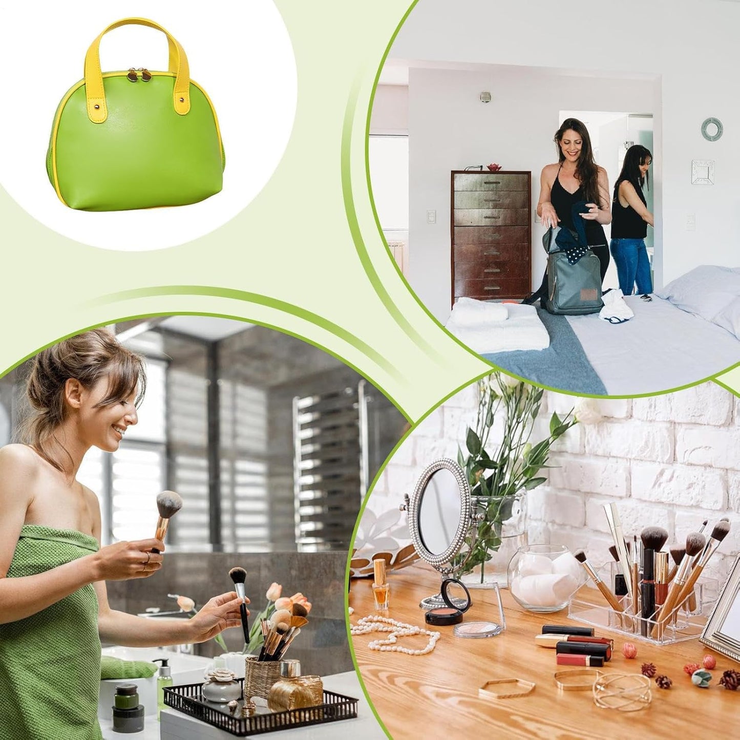 Cosmetic Bags Traveling, Travel Makeup Bag, 10,63 x 2,76 x 8,27 pollici, custodia in pelle impermeabile, spazzola sicura, compatta Beauty Organizer per viaggi e uso quotidiano, verde