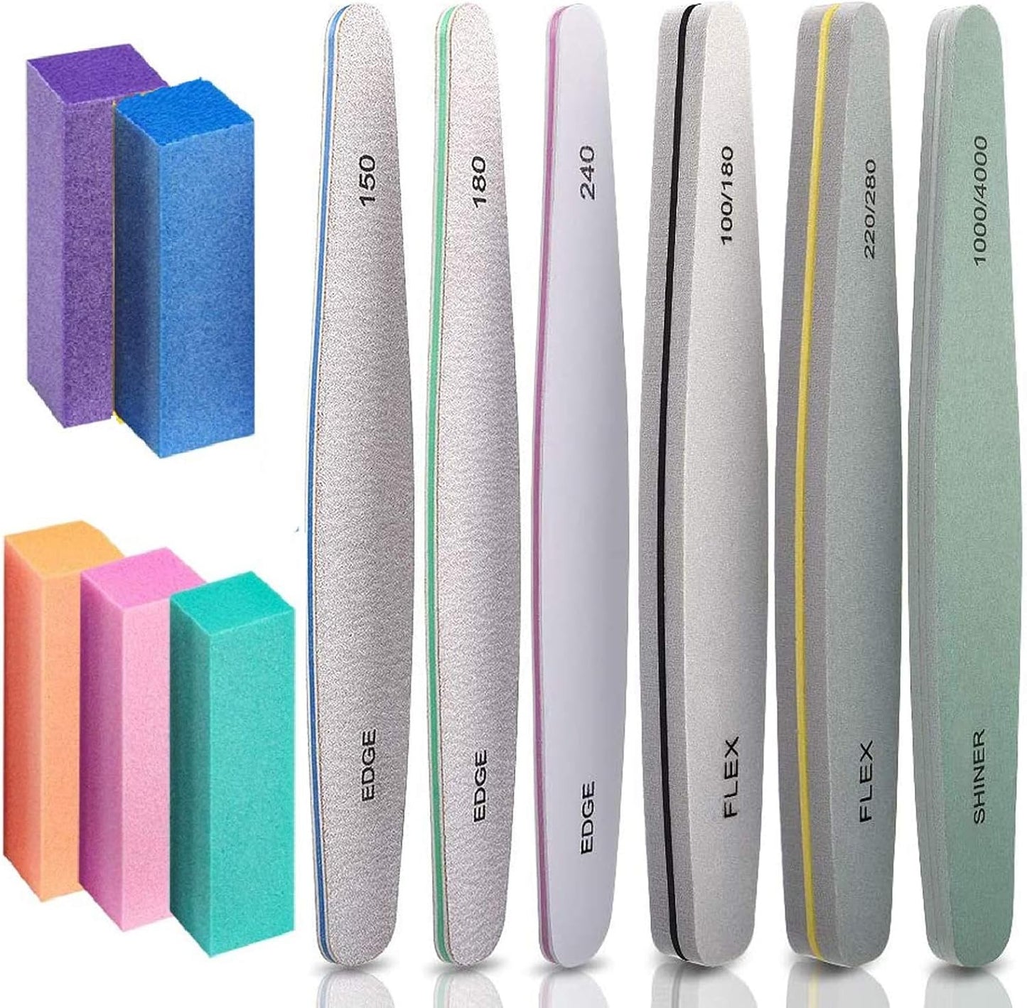 Nail File,11 Pack Professional Nail Files and Nail Buffers Kit, H HOME-MART Washable Double Sided Nail Care Nail Buffer Emery Board and 5pcs Buffers, Nail Tools Block 150, 180, 240, 100/180, 220/280, 1000/4000 Double Sided Buffer