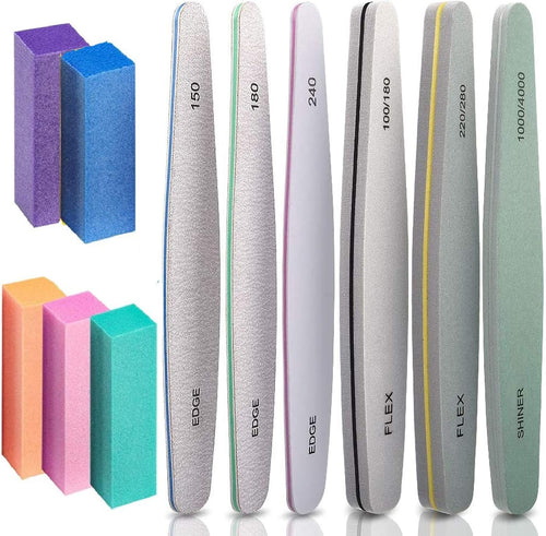 Nail File,11 Pack Professional Nail Files and Nail Buffers Kit, H HOME-MART Washable Double Sided Nail Care Nail Buffer Emery Board and 5pcs Buffers, Nail Tools Block 150, 180, 240, 100/180, 220/280, 1000/4000 Double Sided Buffer