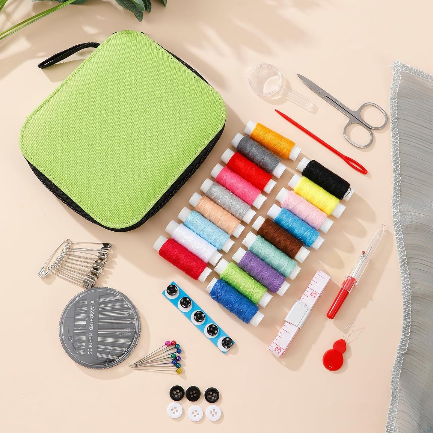JUNING Sewing Kit with Case Portable Sewing Supplies for Home Traveler, Adults, Beginner, Emergency, Kids Contains Thread, Scissors, Needles,Measuring Tape