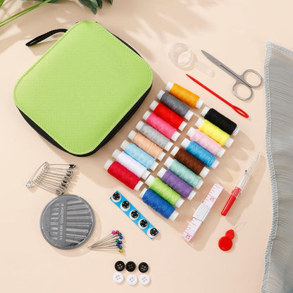 JUNING Sewing Kit with Case Portable Sewing Supplies for Home Traveler, Adults, Beginner, Emergency, Kids Contains Thread, Scissors, Needles,Measuring Tape