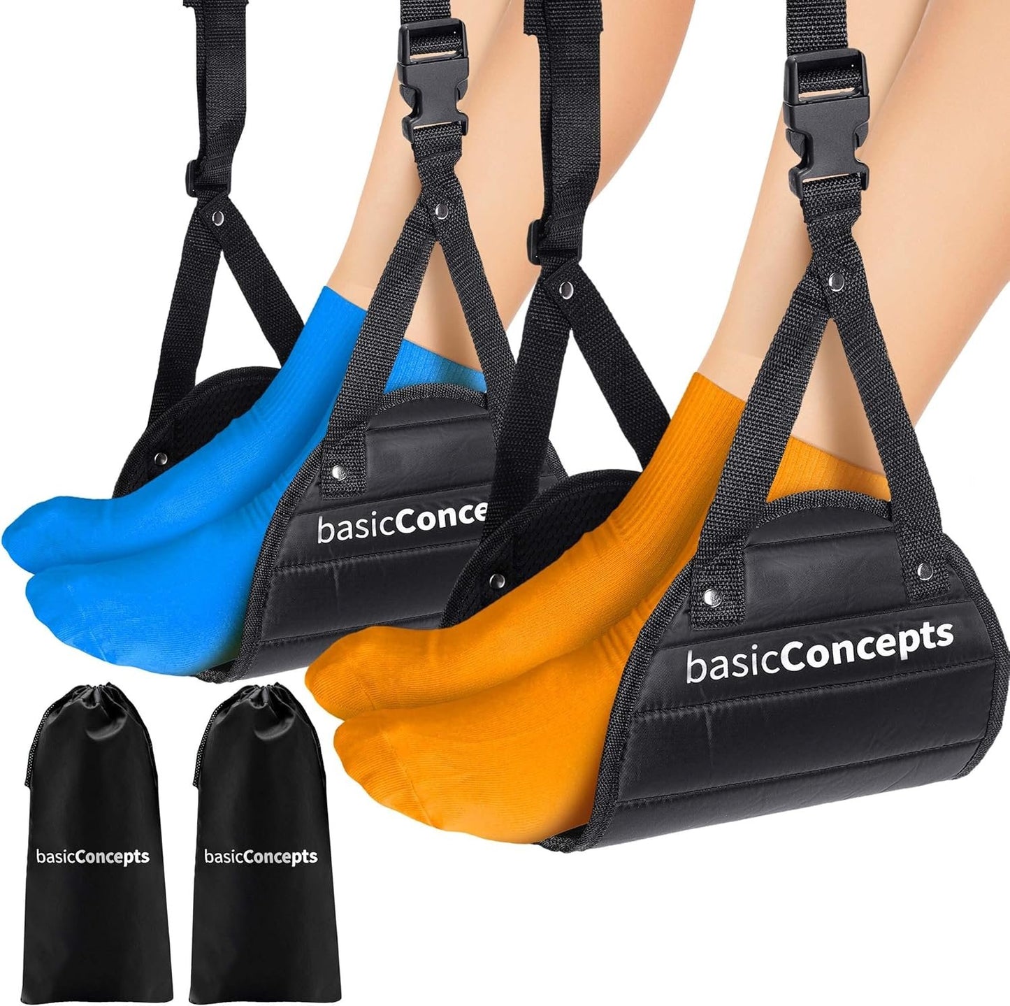 Airplane Foot Hammock (2 Pack) - Memory Foam Travel Footrest for Office and Plane - Comfy Foot Hanger for Relaxation