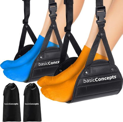 Airplane Foot Hammock (2 Pack) - Memory Foam Travel Footrest for Office and Plane - Comfy Foot Hanger for Relaxation