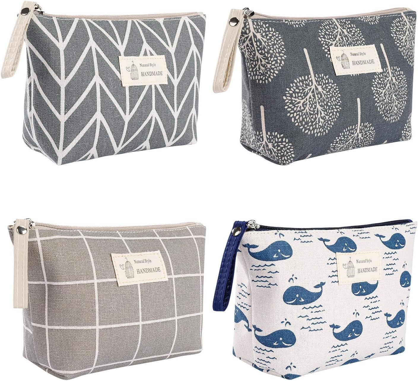 Multifunctional Printed Canvas Cosmetic Bag for Women Cosmetic Bags Portable Travel Toiletry Bag with Zipper for Cosmetics Cards Keys 4 Pieces