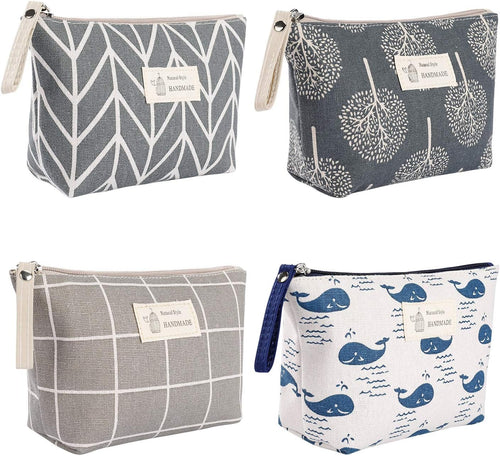 Multifunctional Printed Canvas Cosmetic Bag for Women Cosmetic Bags Portable Travel Toiletry Bag with Zipper for Cosmetics Cards Keys 4 Pieces