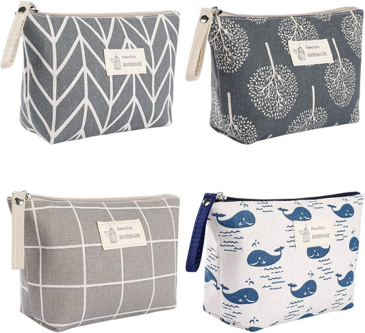 Multifunctional Printed Canvas Cosmetic Bag for Women Cosmetic Bags Portable Travel Toiletry Bag with Zipper for Cosmetics Cards Keys 4 Pieces