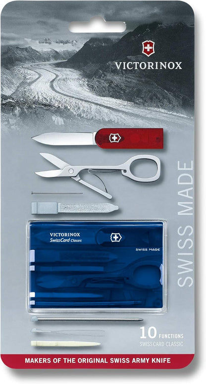 Victorinox Swiss Card Classic Transparent Blue Multi-tool Card, ABS/Cellidor Handle, 82mm x 55mm x 4mm, 26g, 10 Functions