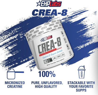 EHPlabs CREA-8 Creatine Monohydrate Powder - Creatine Powder for Building Lean Muscle Mass, Improves Strength & Power, Supports Brain Health - 100 Servings (500g)