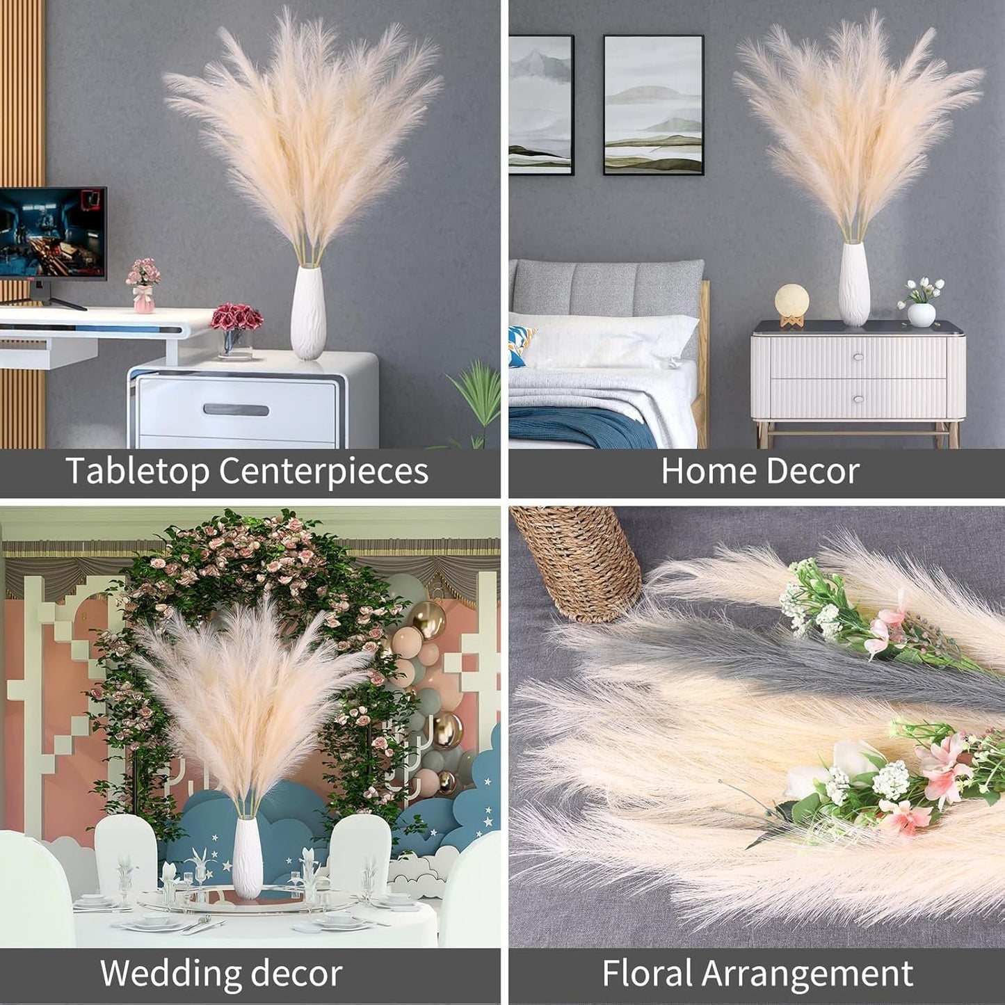 Pampas Grass Decor Tall, 43"/110cm Faux Pampas Grass 6 Stems Large Pompass Grass Branches Tall Bulk Boho Flower Arrangement for Home Room Wedding Party Decor (Taupe)