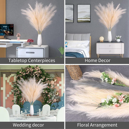Pampas Grass Decor Tall, 43"/110cm Faux Pampas Grass 6 Stems Large Pompass Grass Branches Tall Bulk Boho Flower Arrangement for Home Room Wedding Party Decor (Taupe)