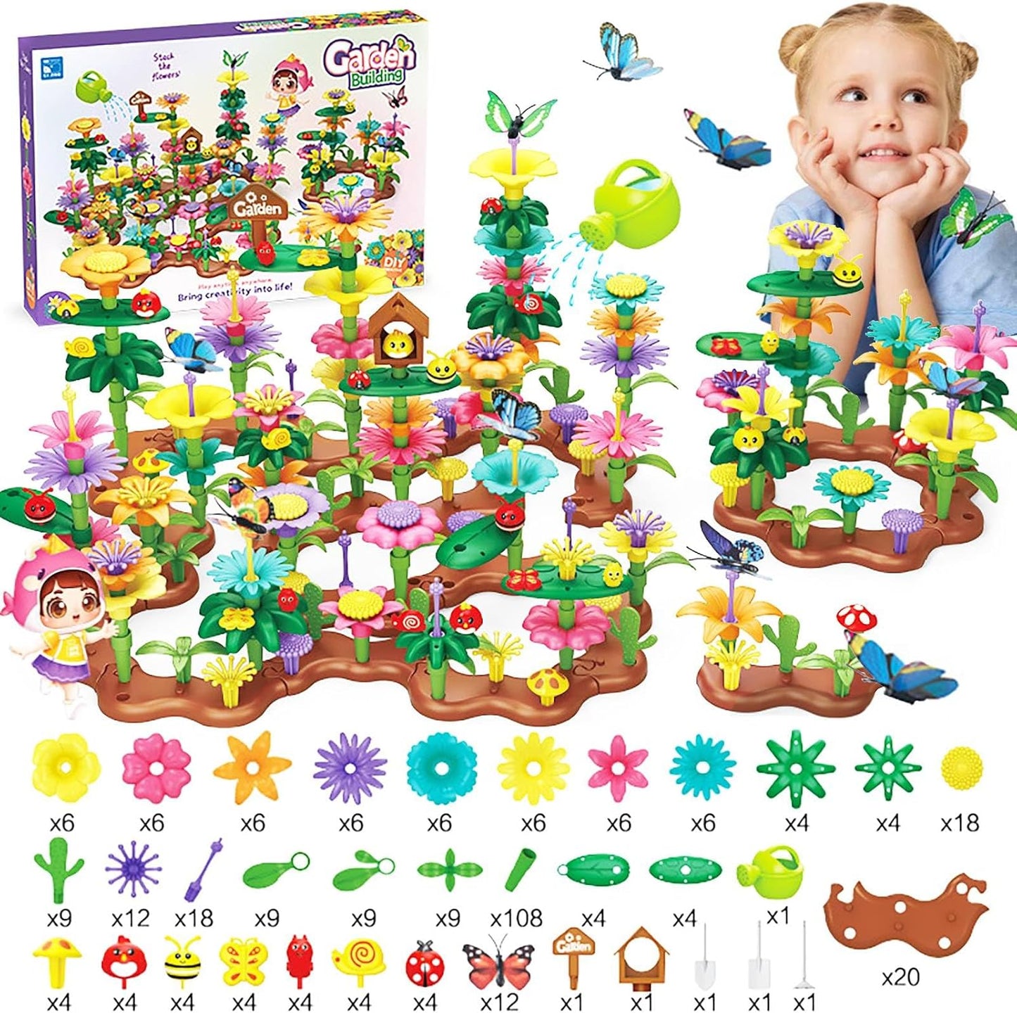 322 Pcs Flower Garden Building Toys for Kids, Build A Flower Garden Toy Sets - Educational Stem Preschool Construction Creative Play Toys for Girls Age 3, 4, 5, 6, 7, 8, Ideal Christmas Birthday Gift