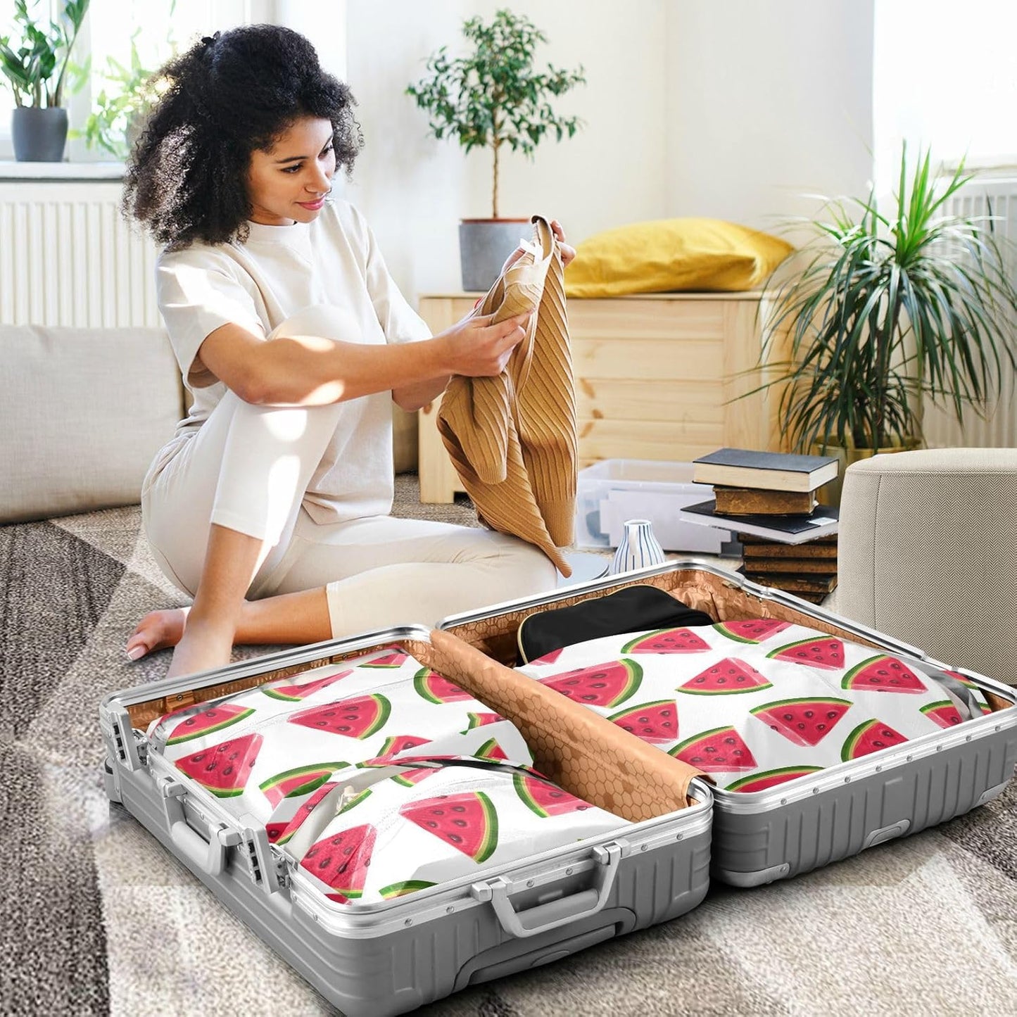 Red Triangle Watermelon 3 Set Packing Travel Organizer Portable Bags For Closet Ziplock Bag Storage And Organization