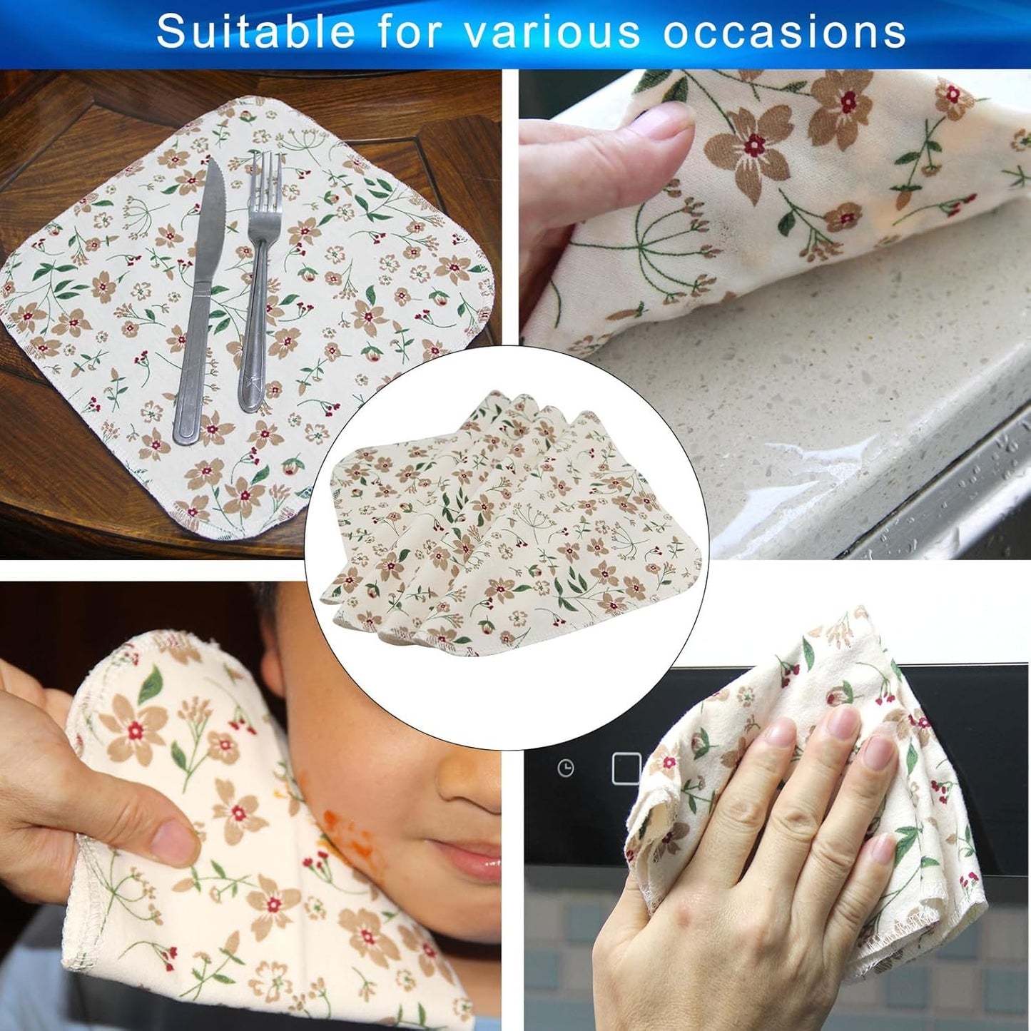 Pinowu Reusable Paper Towels Cotton Cloths (12pcs), Absorbent Kitchen Dishcloths (10x10 inch) Washable Paperless Towels Zero Waste Alternative Napkins for Kitchen Household Cleaning