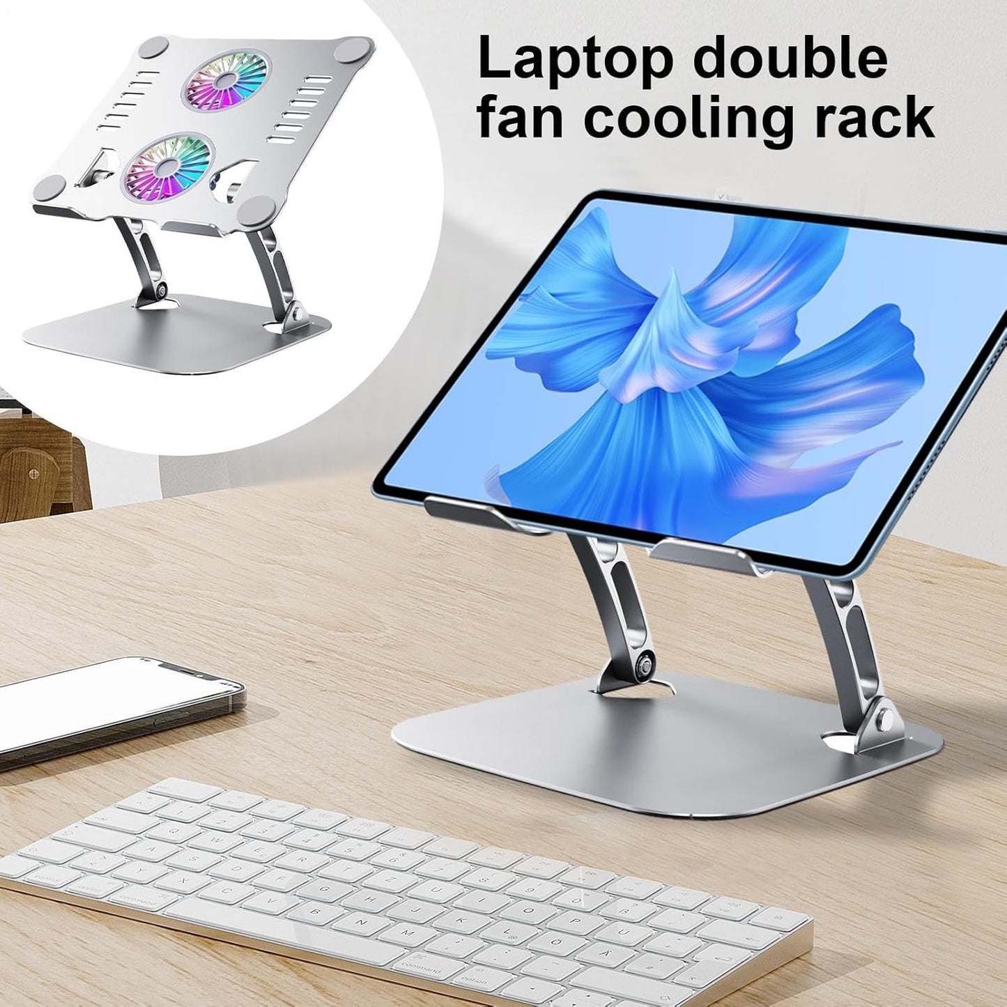 Laptop Cooling Stand - Aluminum Alloy Support, Fan Pad | 30cm Ergonomic Riser with Heat Dissipation Feature, Foldable Adjustable Laptop Holder for Desks, Business Setups