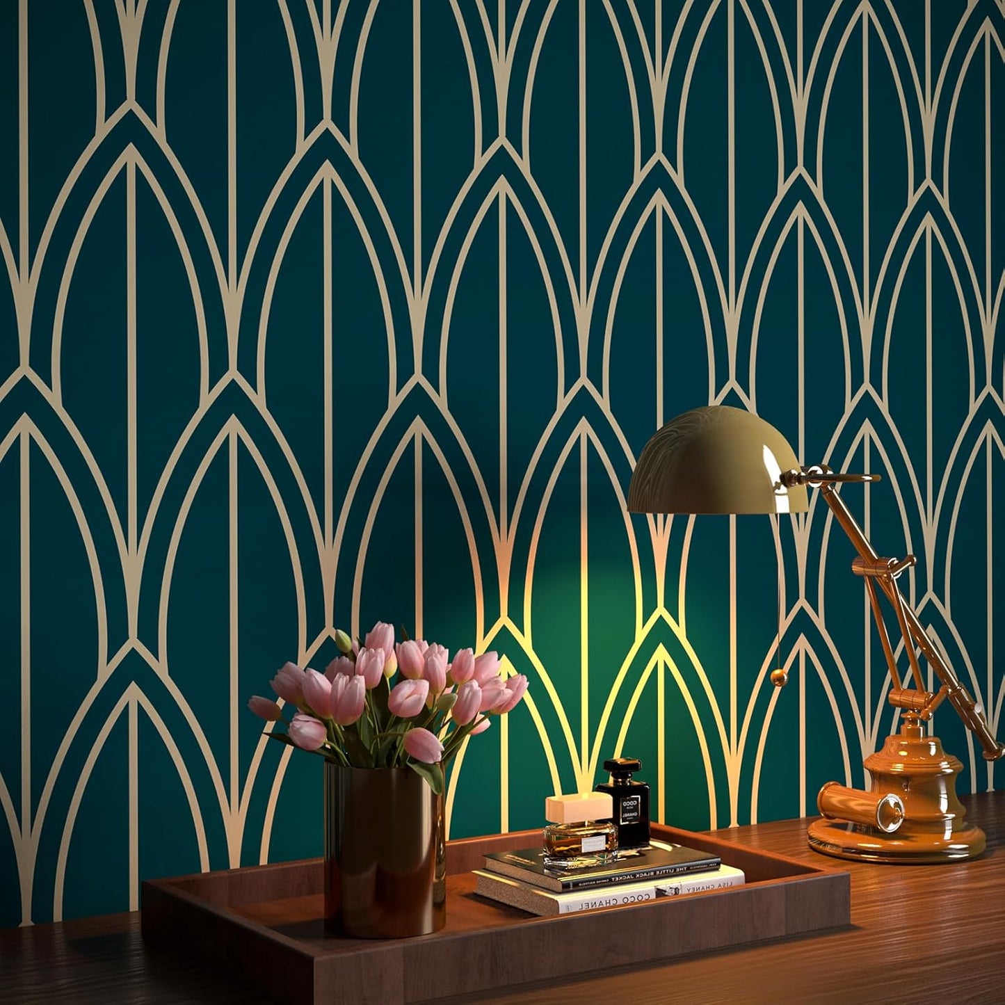 FunStick Geometric Pattern Wallpaper Furniture Sticker Paper Geometric Pattern Green Blue Adhesive Film for Furniture Green Blue Wall Cladding Bedroom Bathroom Geometric 44.5CM×3M