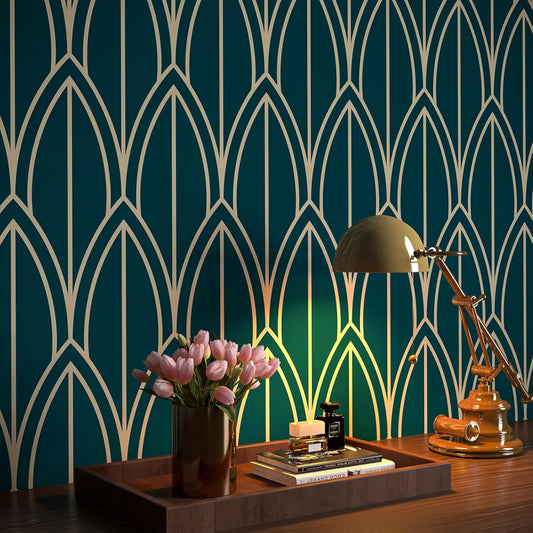 FunStick Geometric Pattern Wallpaper Furniture Sticker Paper Geometric Pattern Green Blue Adhesive Film for Furniture Green Blue Wall Cladding Bedroom Bathroom Geometric 44.5CM×3M