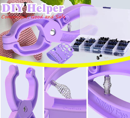 GEOCCI Safety Eye Tool Auxiliary Tool for Attaching Safety Eyes for Crocheting with 566PCS Safety Eyes and Noses for Amigurumi and Safety Eye 10-30mm Sizer Toolï¼ˆPurpleï¼‰