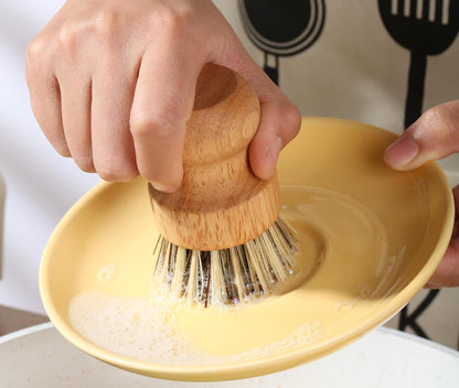 Bamboo Dish Brush Kitchen Coconut Palm Pot Brush Bristles Bamboo Dish Scrub Brushes,Round Mini Cleaning Brush Dish Scrubbers Brush,Washing Dishes,Vegetable,Pots, Pans, Set of 3