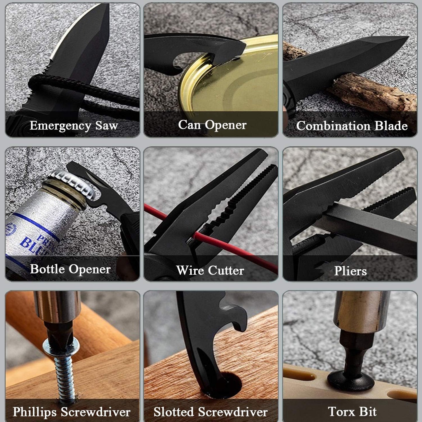 RoverTac Pocket Knife Tactical Folding Knife Multi Tool Survival Camping Knife, Multitool Knife Pliers Bottle & Can Opener 9-Pack Screwdrivers Liner Lock Nylon Sheath, Pocket Knife for Camping Hiking