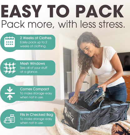 Pack Gear Suitcase Organizer | Pack More in your Large or Carry On Luggage | Unpack Instantly with these Compression Packing Cubes for Suitcases | Hanging Shelf Organizer for Closet (Black)