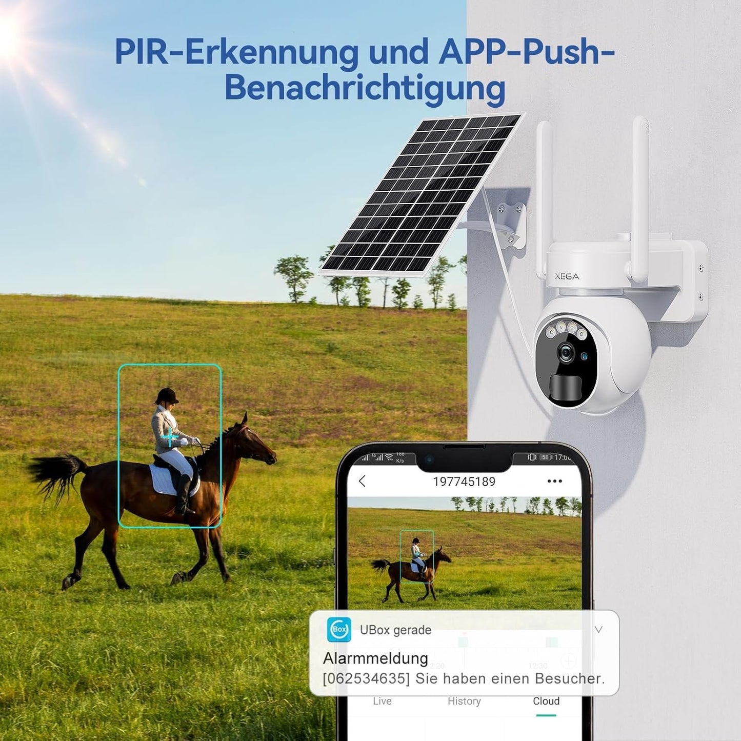 Xega 3G/4G LTE Security Camera No WiFi with SIM Card 2K HD PTZ Solar Powered Wireless Outdoor Security Camera PIR Motion Sensor Night Vision 2-Way Talk IP66