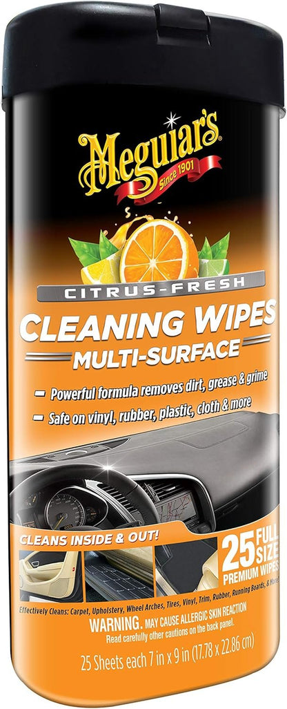 Meguiar's Citrus-Fresh Cleaning Wipes – Interior & Exterior Car Cleaning Wipes, 25 Wipes - G190600C